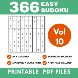 Printable easy sudoku puzzle book cover, volume 10