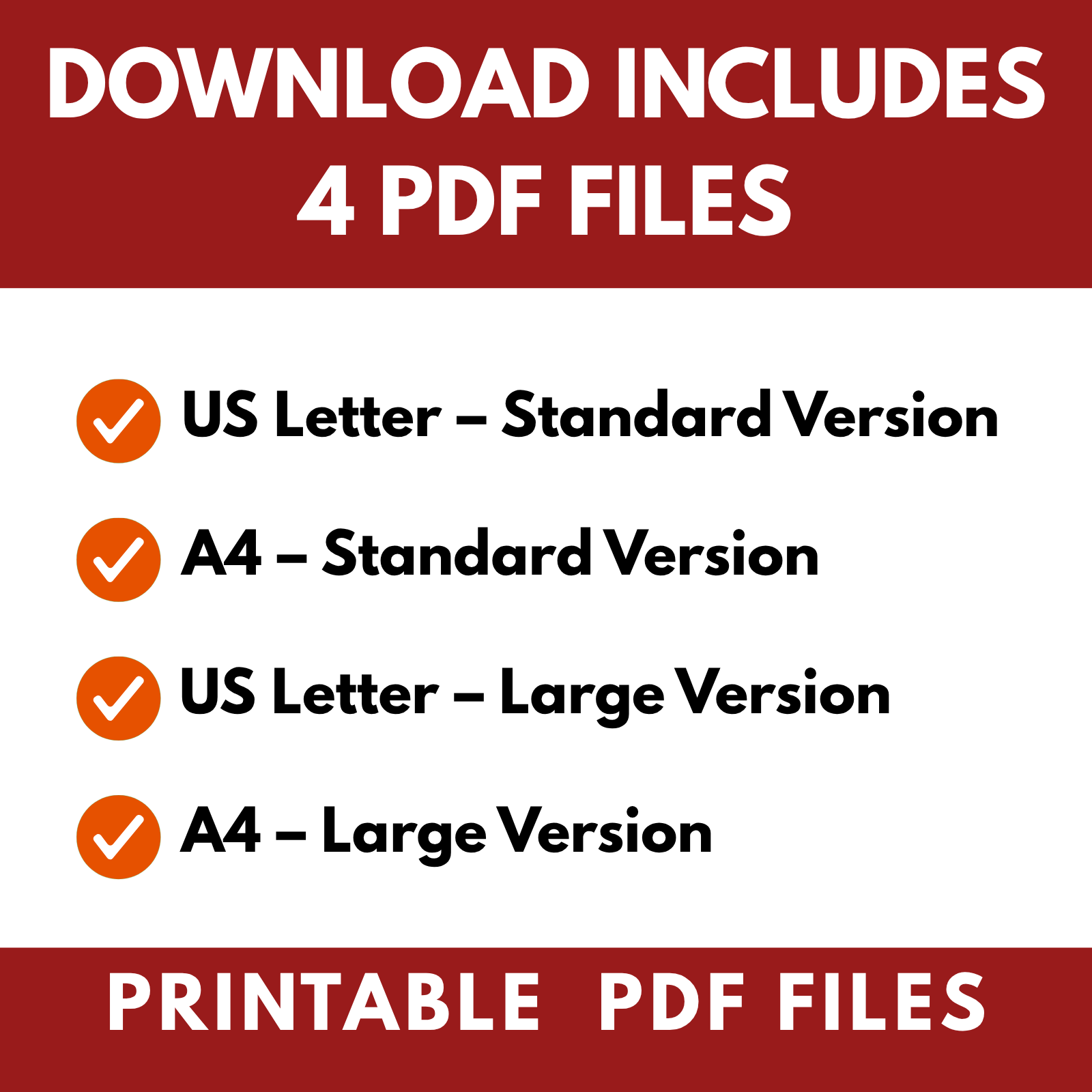 Download includes four printable PDF file versions
