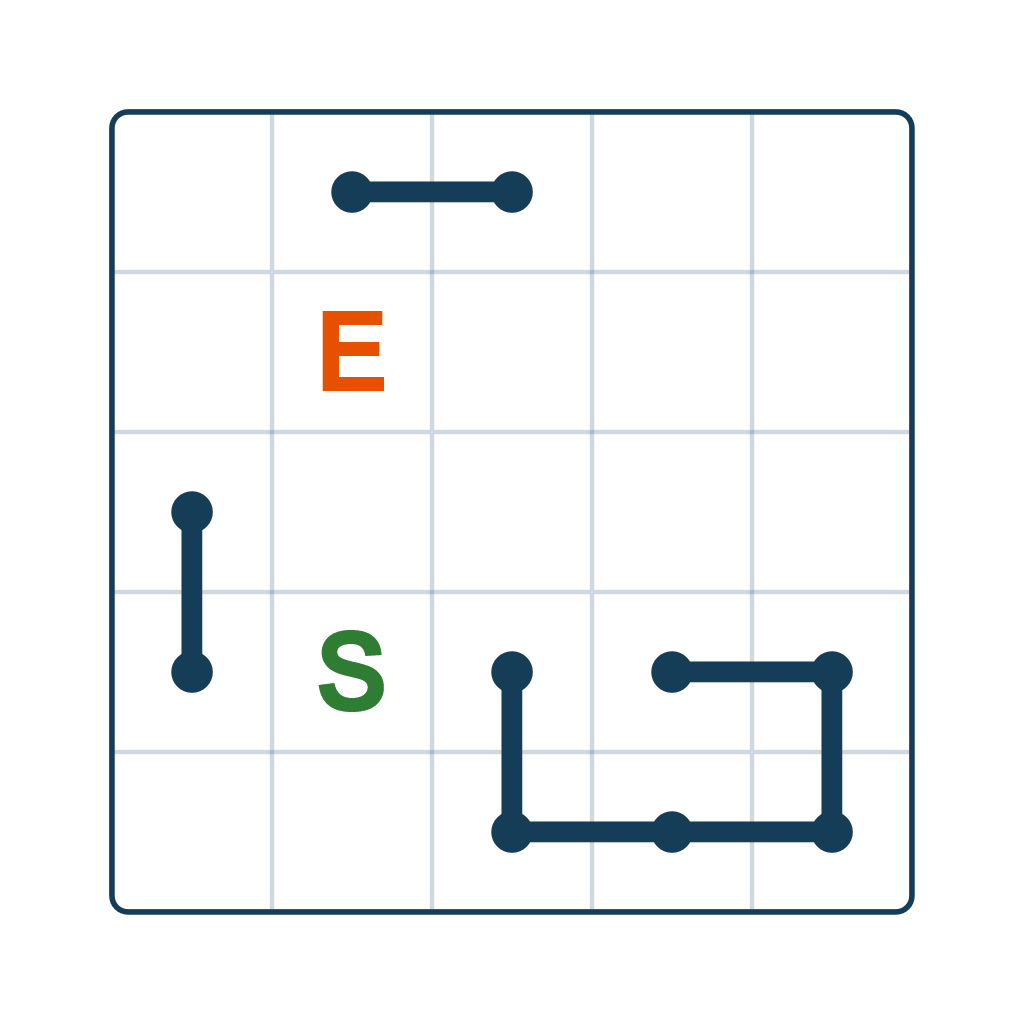 Grid puzzle with S and E and blue lines