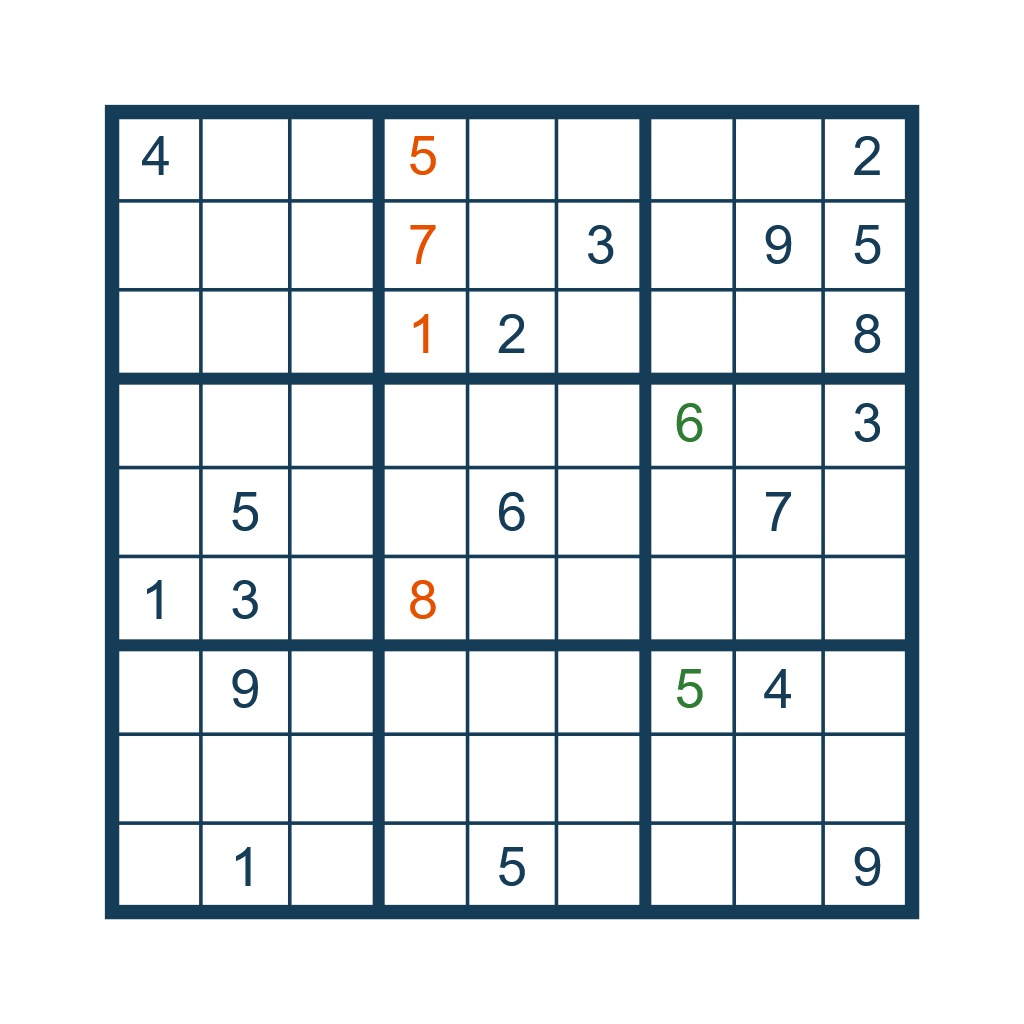 Partially filled 9x9 sudoku puzzle grid